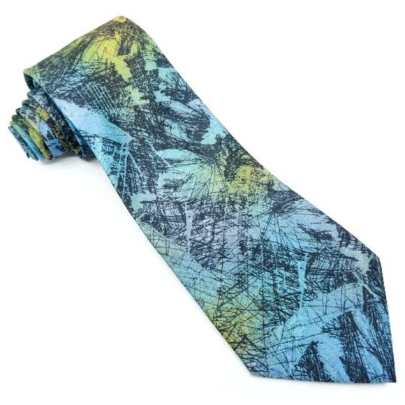 Funky Vintage Tie Blue Green Yellow Abstract Necktie Made in Canada Louis Hebert - Picture 1 of 4